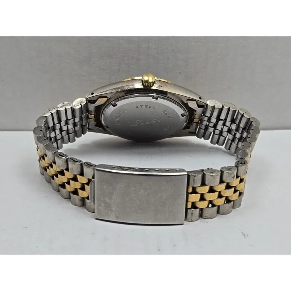 Dufonte Lucien Piccard Two Tone Quartz Watch Date Fluted Bezel Mens New Battery